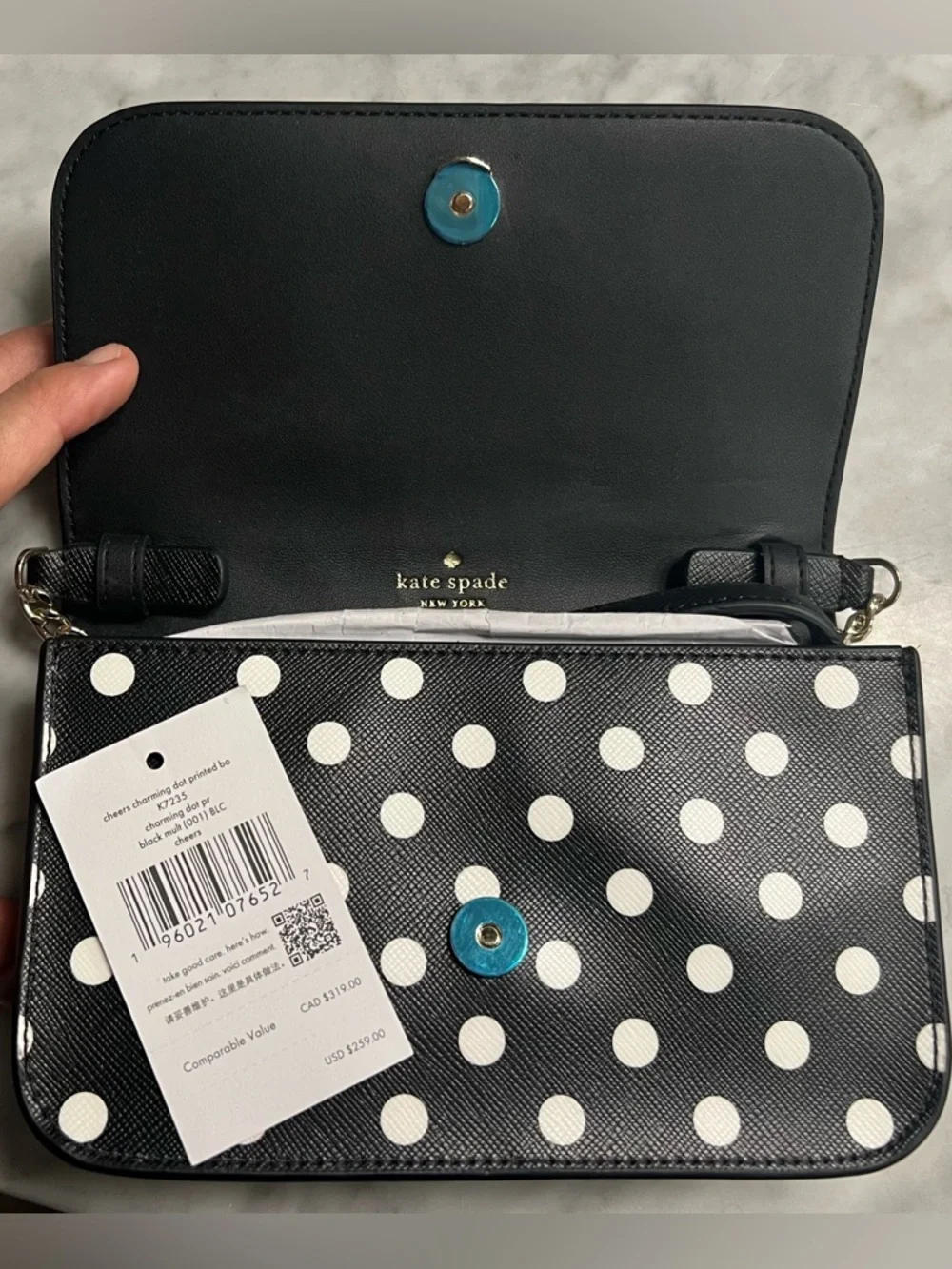 KATE SPADE Cheers
Crossbody Bag!Black & White PolkaDot Leather Purse w/GIFTBox! - Picture 6 of 10